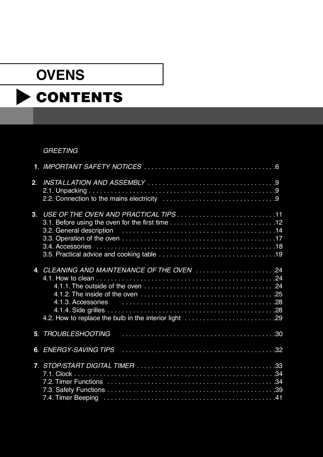 Fagor America 5HA-196X manual Ovens Contents 