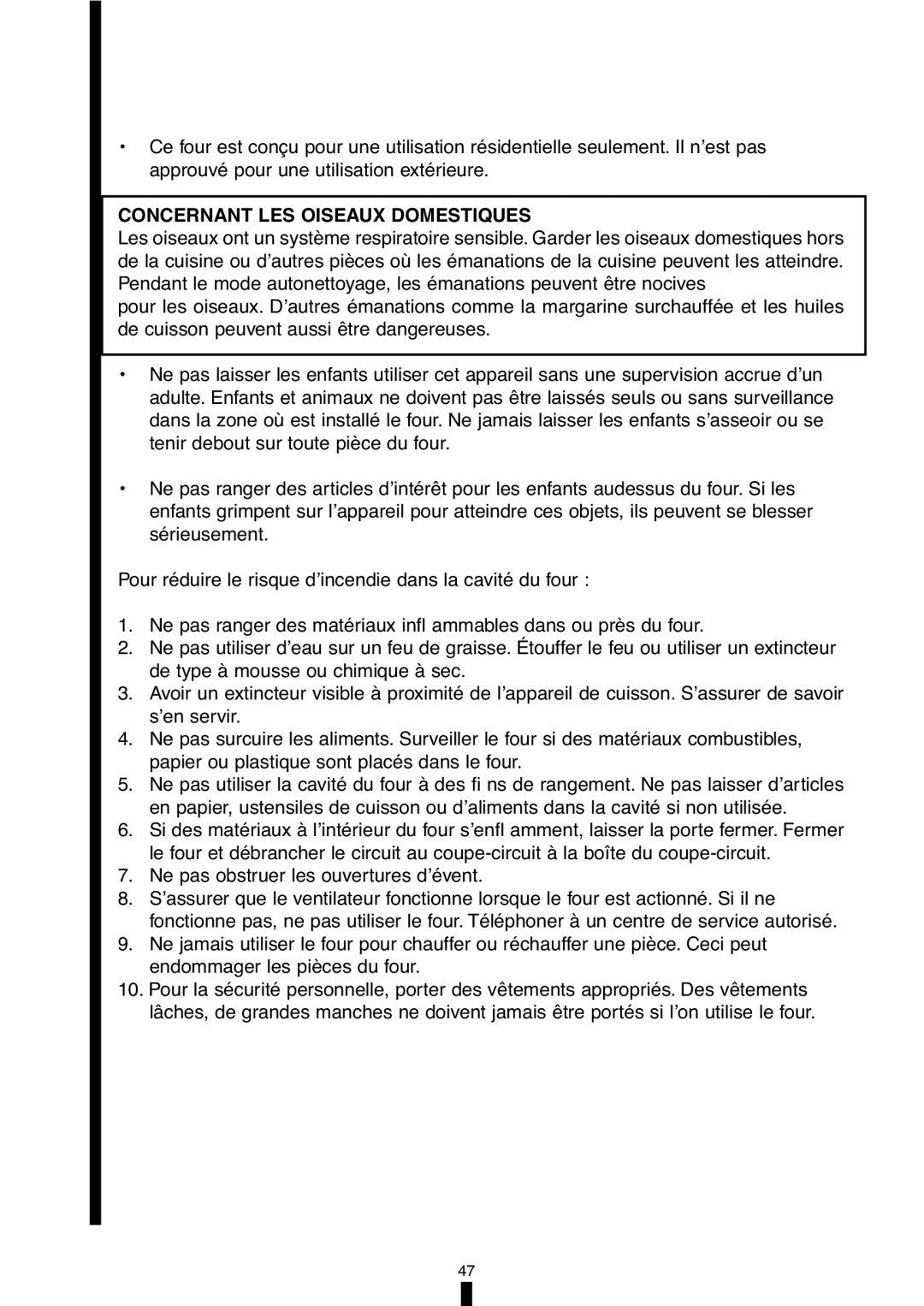 Fagor America 5HA-196X manual Concernant Les Oiseaux Domestiques 