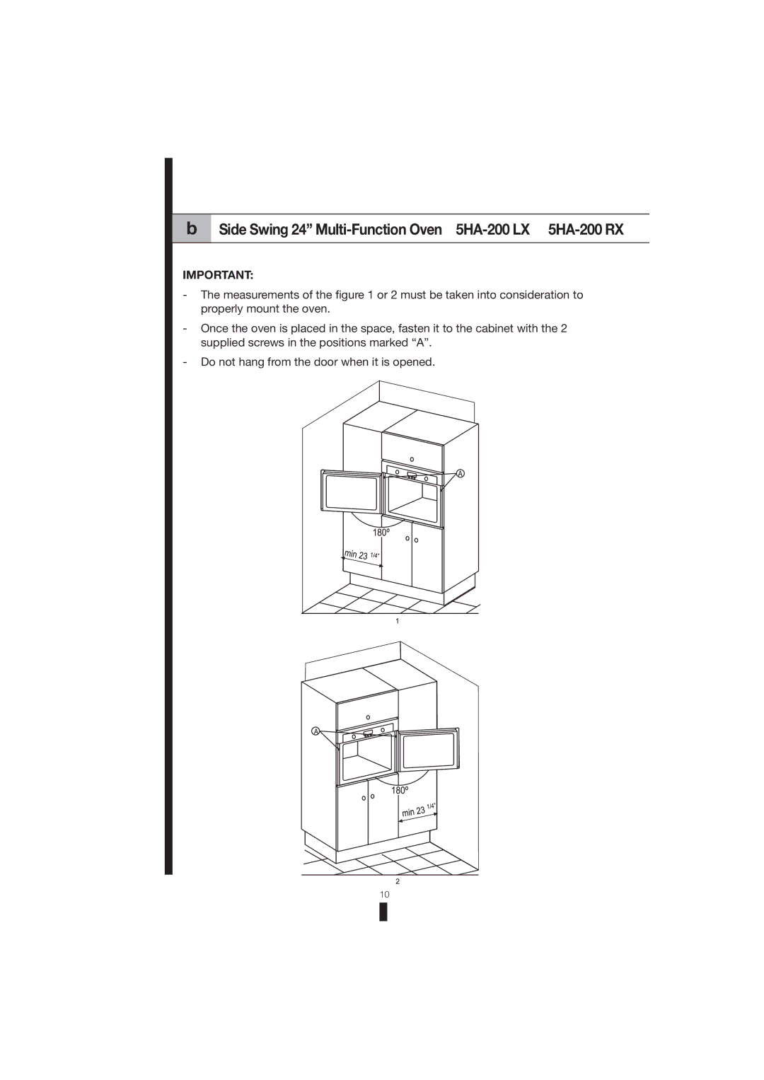 Fagor America 5HA-196 X manual Side Swing 24 Multi-Function Oven 5HA-200 LX 5HA-200 RX 