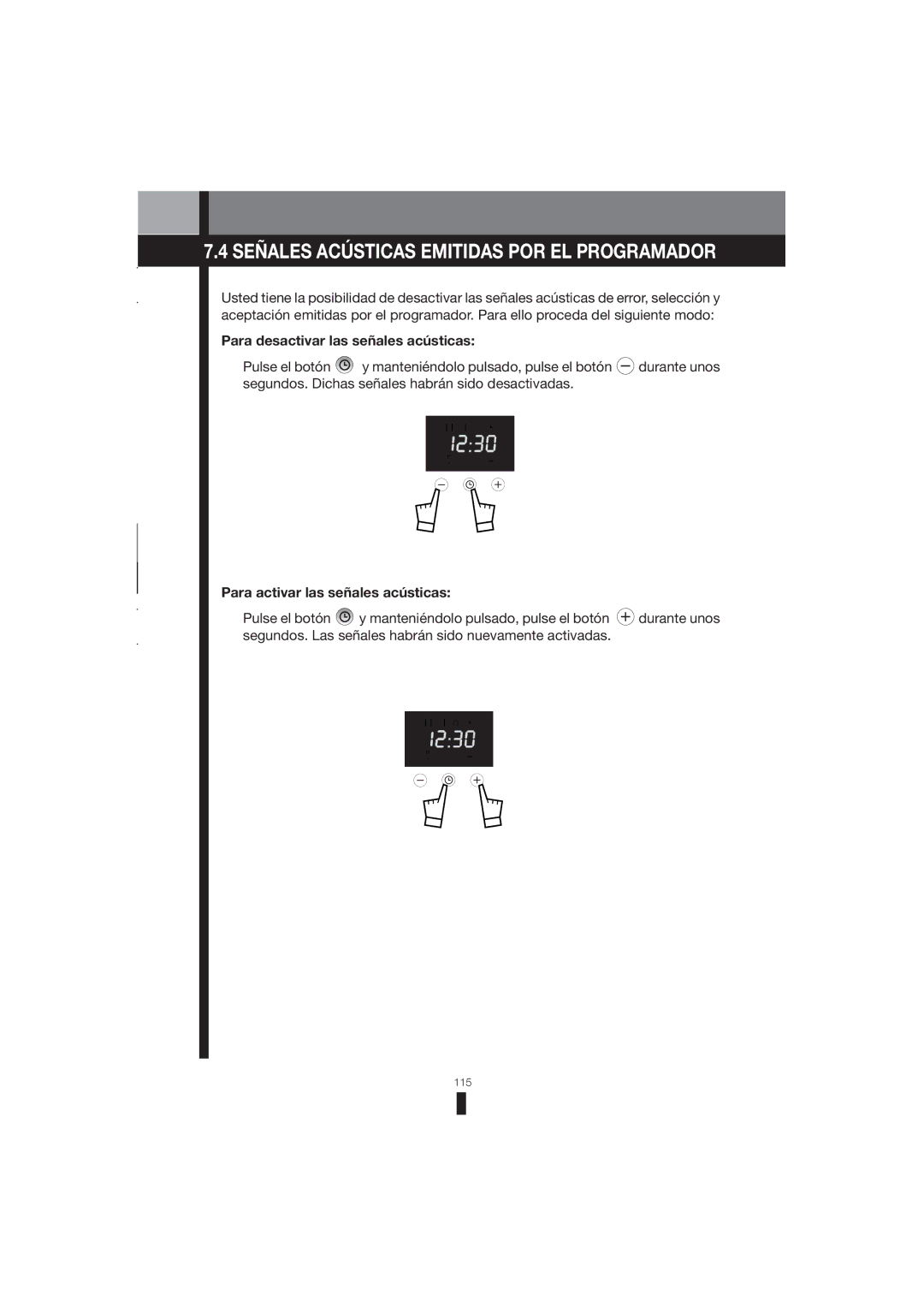 Fagor America 5HA-196 X, 5HA-200 LX Señales Acústicas Emitidas POR EL Programador, Para desactivar las señales acústicas 