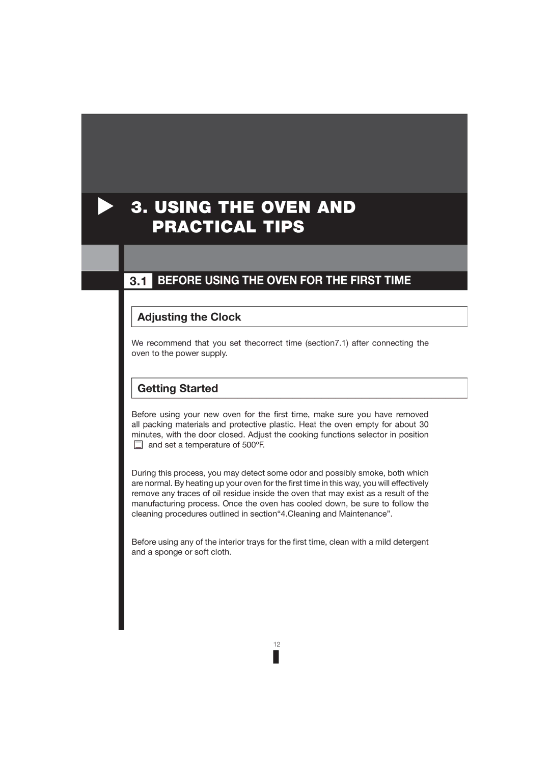 Fagor America 5HA-200 LX Using the Oven and Practical Tips, Before Using the Oven for the First Time, Adjusting the Clock 