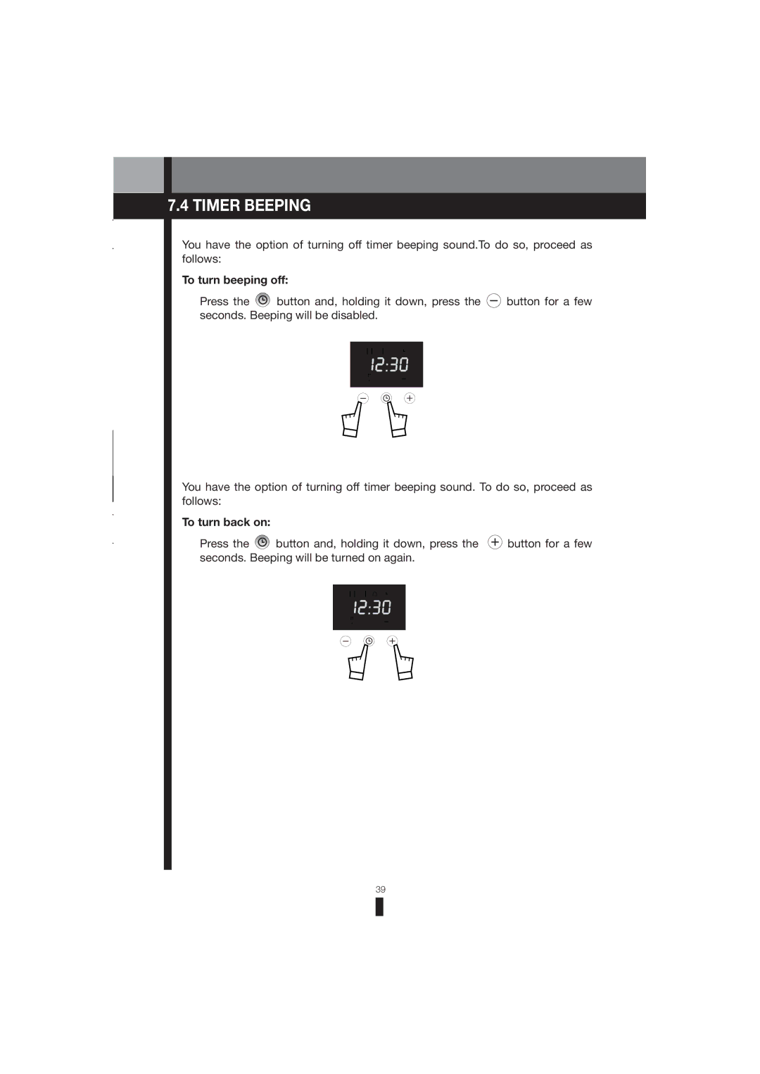 Fagor America 5HA-200 LX, 5HA-196 X, 5HA-200 RX manual Timer Beeping, To turn beeping off, To turn back on 