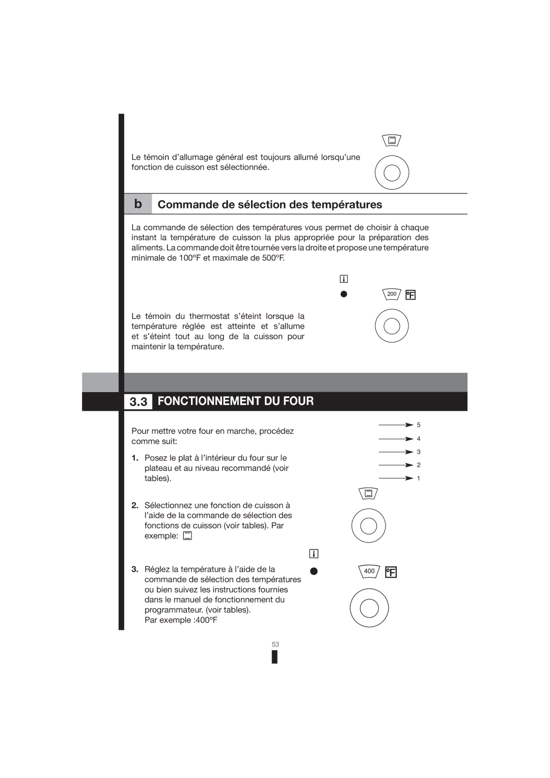 Fagor America 5HA-200 RX, 5HA-200 LX, 5HA-196 X manual Fonctionnement DU Four, Commande de sélection des températures 