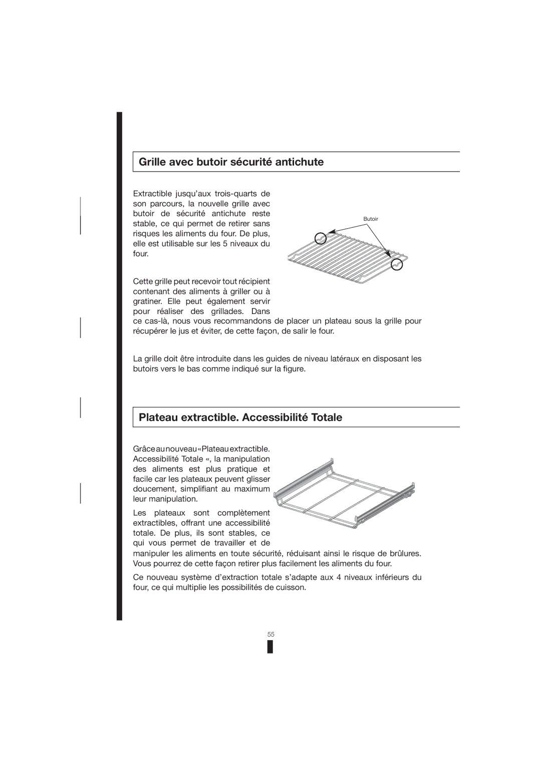 Fagor America 5HA-196 X, 5HA-200 LX manual Grille avec butoir sécurité antichute, Plateau extractible. Accessibilité Totale 