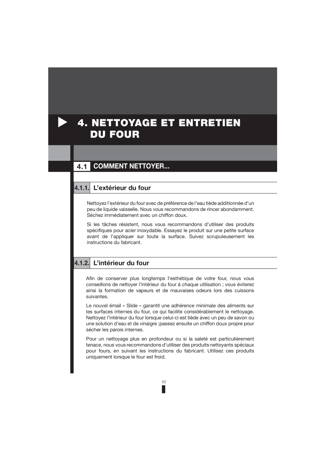 Fagor America 5HA-200 RX Nettoyage ET Entretien DU Four, Comment Nettoyer, 1. L’extérieur du four, 2. L’intérieur du four 