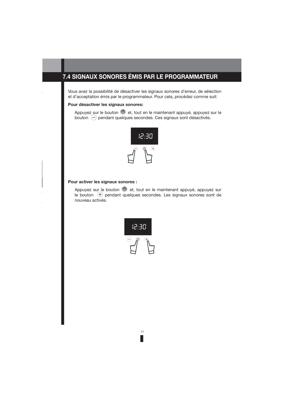 Fagor America 5HA-200 RX, 5HA-200 LX manual Signaux Sonores Émis PAR LE Programmateur, Pour désactiver les signaux sonores 