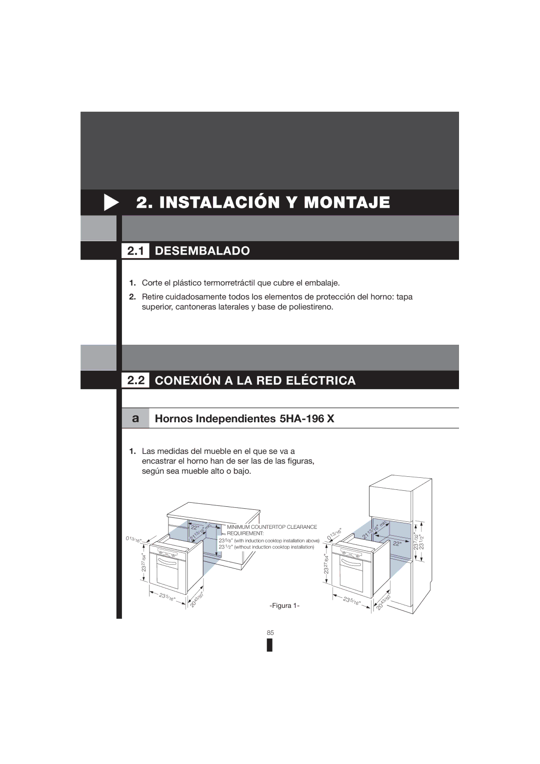 Fagor America 5HA-196 X Instalación Y Montaje, Desembalado, Conexión a LA RED Eléctrica, Hornos Independientes 5HA-196 