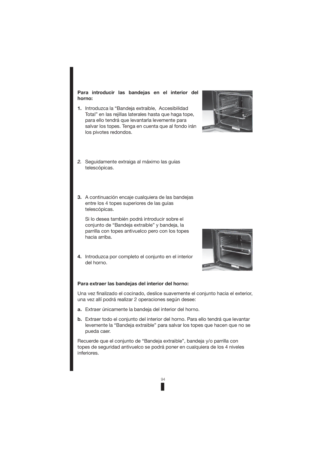 Fagor America 5HA-196 X, 5HA-200 LX, 5HA-200 RX manual Para introducir las bandejas en el interior del horno 