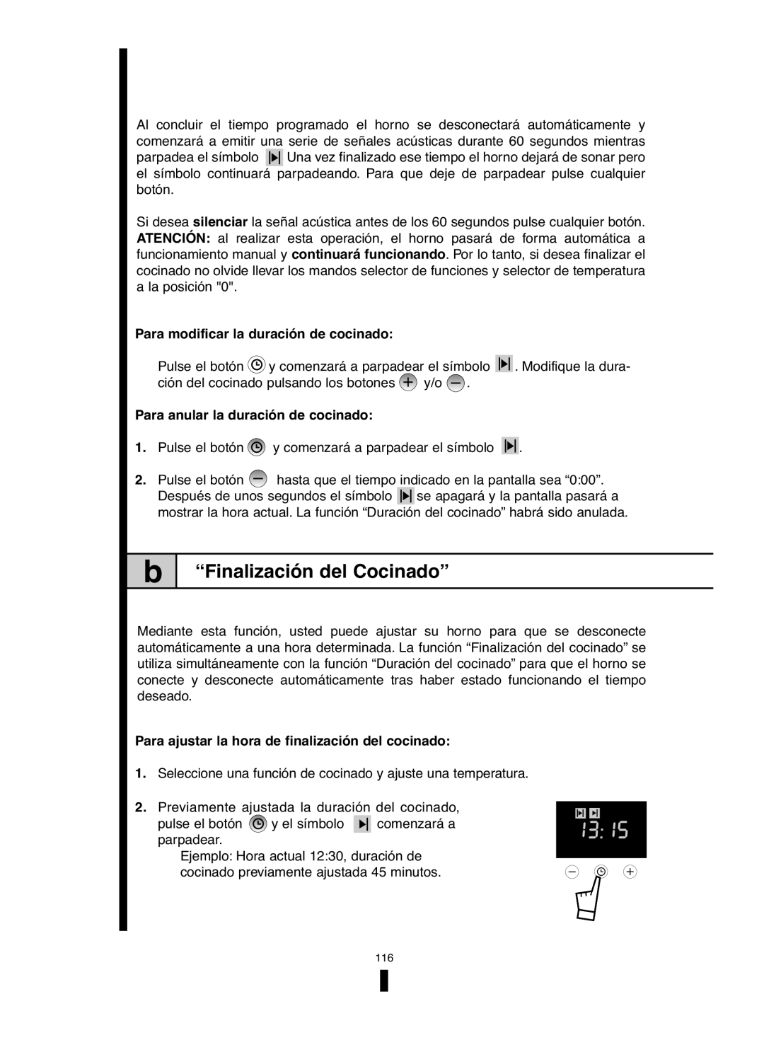 Fagor America 5HA-200 RX, 5HA-200 LX, 5HA-196 X manual Finalización del Cocinado, Para modificar la duración de cocinado 