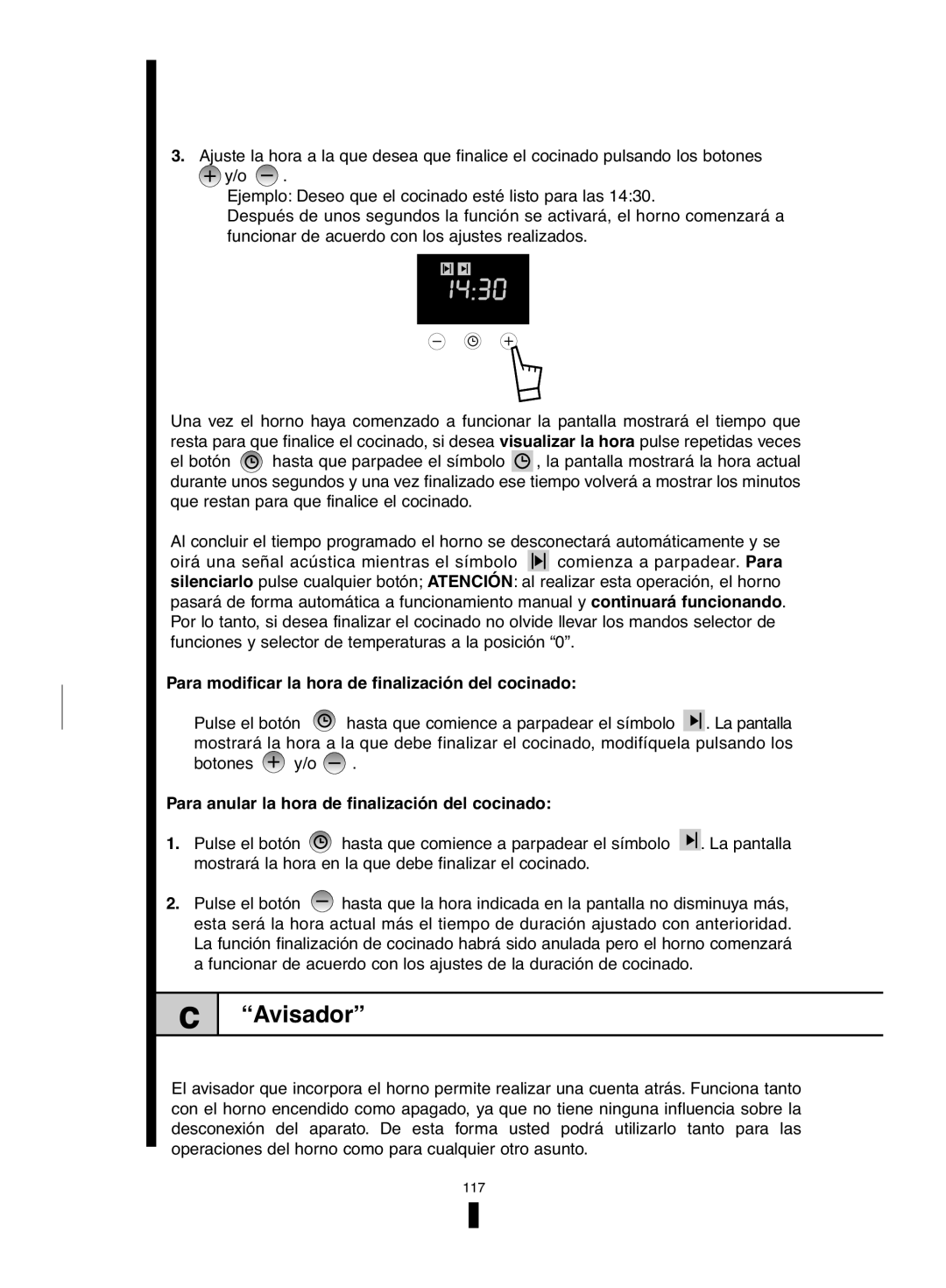 Fagor America 5HA-200 LX, 5HA-196 X, 5HA-200 RX manual Avisador, Para modificar la hora de finalización del cocinado 