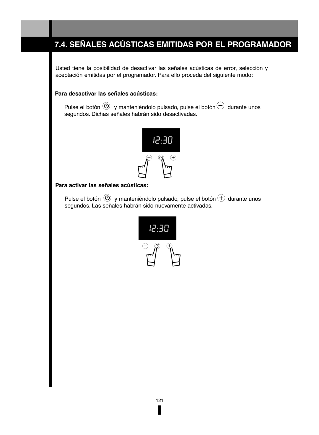 Fagor America 5HA-196 X, 5HA-200 LX Señales Acústicas Emitidas POR EL Programador, Para desactivar las señales acústicas 