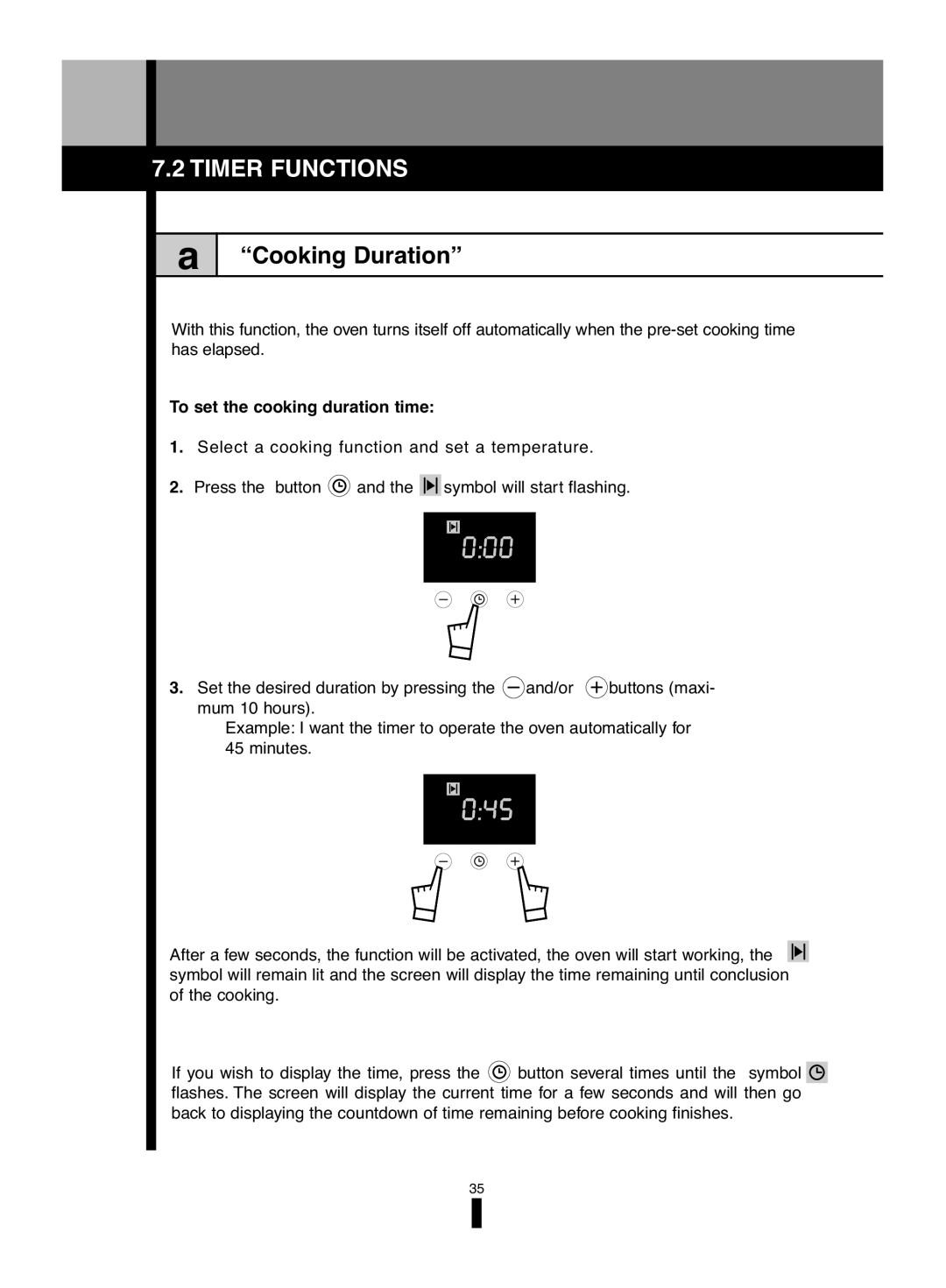 Fagor America 5HA-200 RX, 5HA-200 LX, 5HA-196 X manual Timer Functions, Cooking Duration, To set the cooking duration time 