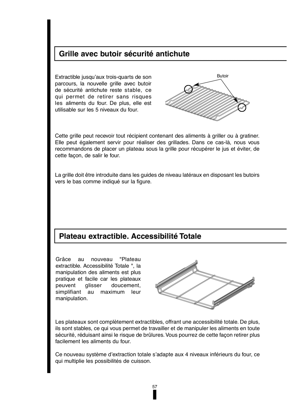 Fagor America 5HA-200 LX, 5HA-196 X manual Grille avec butoir sécurité antichute, Plateau extractible. Accessibilité Totale 