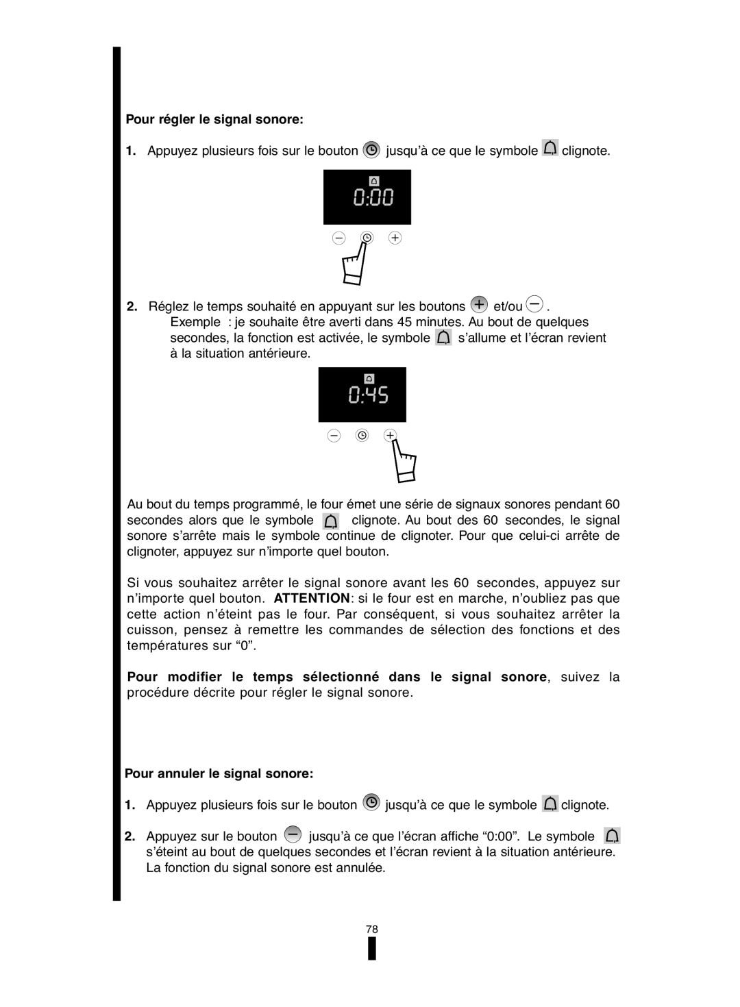 Fagor America 5HA-200 LX, 5HA-196 X, 5HA-200 RX manual Pour régler le signal sonore, Pour annuler le signal sonore 