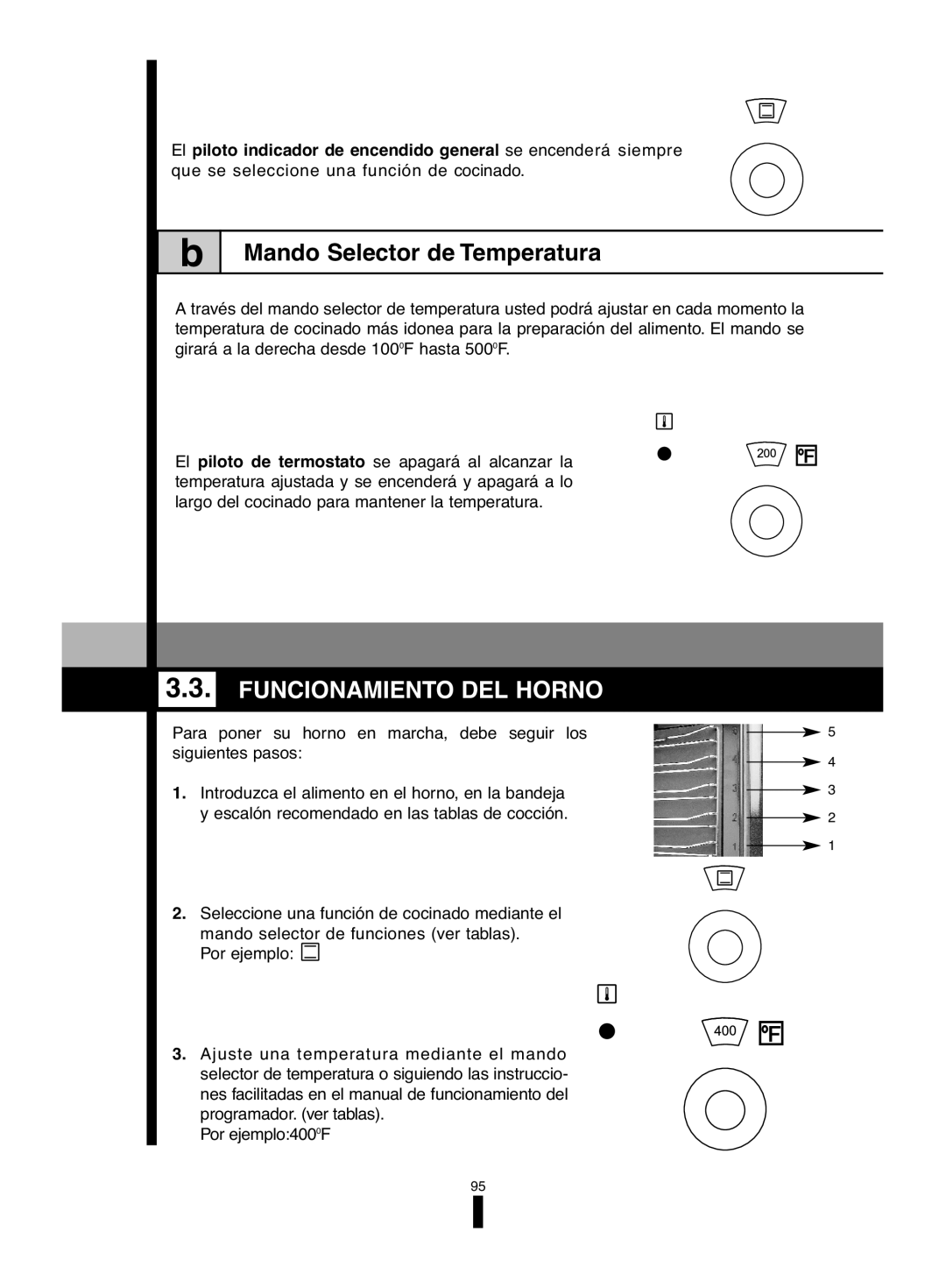 Fagor America 5HA-200 RX, 5HA-200 LX, 5HA-196 X manual Mando Selector de Temperatura, Funcionamiento DEL Horno 