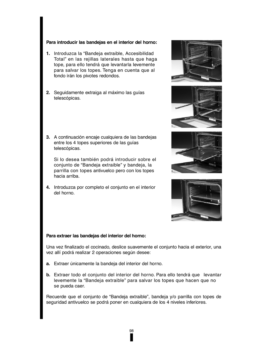 Fagor America 5HA-200 RX, 5HA-200 LX, 5HA-196 X manual Para introducir las bandejas en el interior del horno 