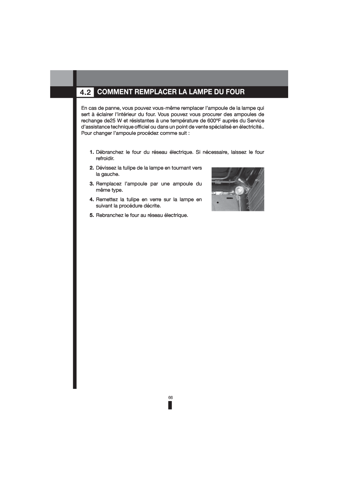 Fagor America 5HA-200 LX, 5HA-196 X, 5HA-200 RX manual Comment Remplacer La Lampe Du Four 