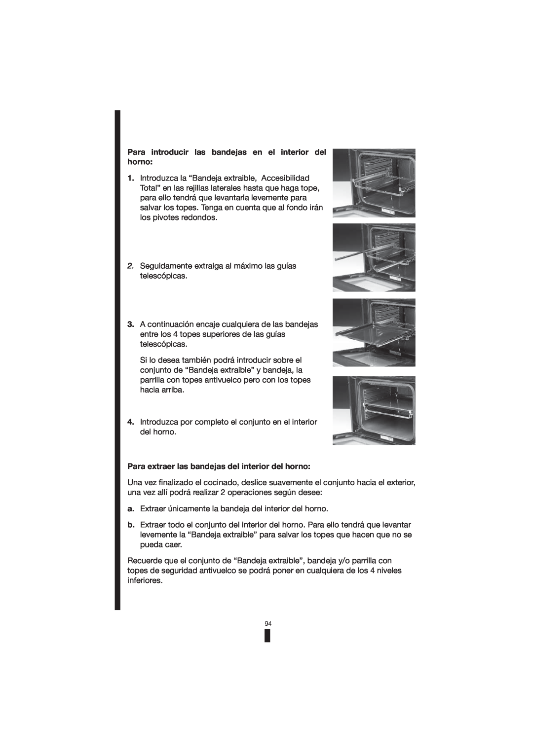 Fagor America 5HA-196 X, 5HA-200 LX, 5HA-200 RX manual Para introducir las bandejas en el interior del horno 