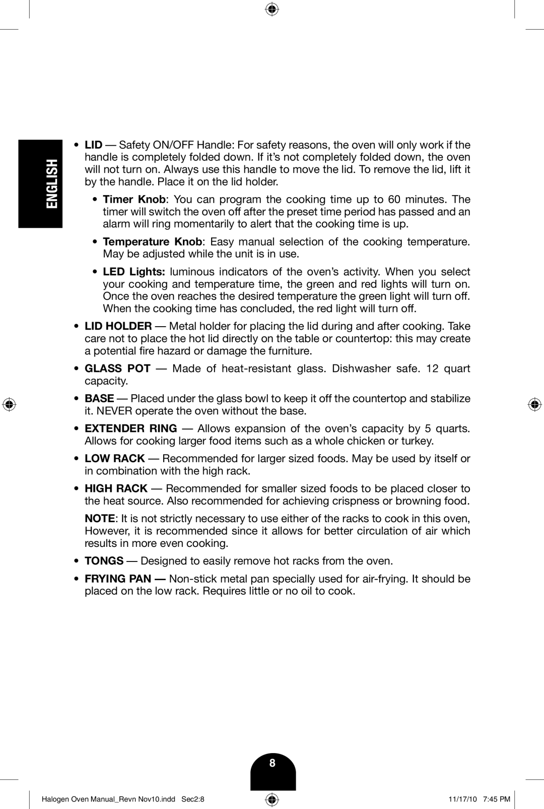 Fagor America 670040380 user manual Halogen Oven ManualRevn Nov10.indd Sec28 11/17/10 745 PM 