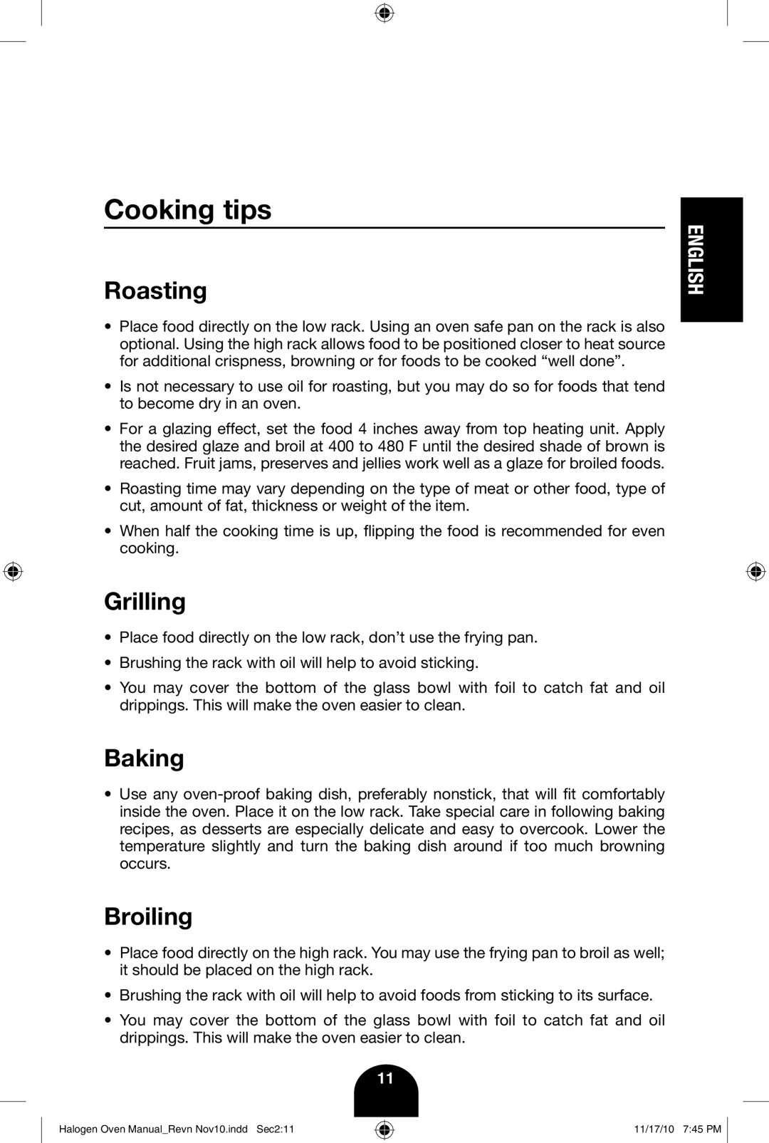 Fagor America 670040380 user manual Cooking tips, Roasting 