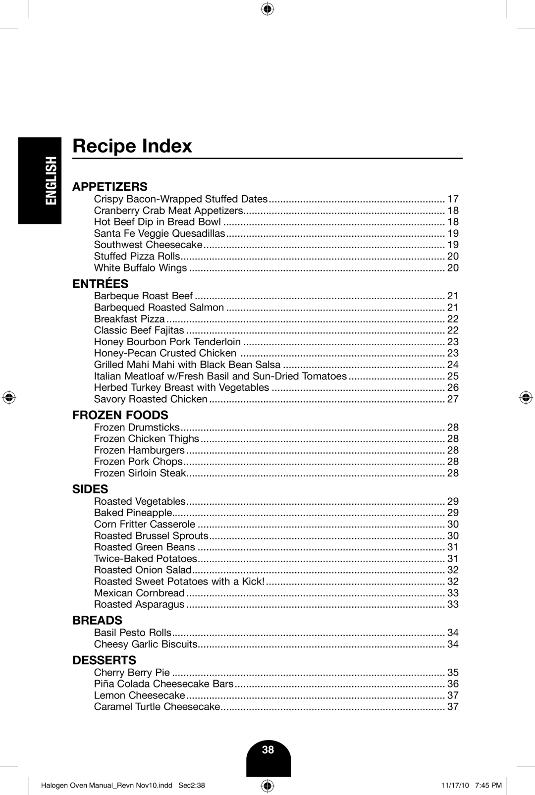 Fagor America 670040380 user manual Recipe Index 