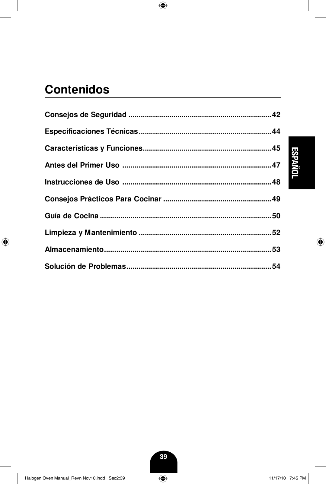 Fagor America 670040380 user manual Contenidos, Español 