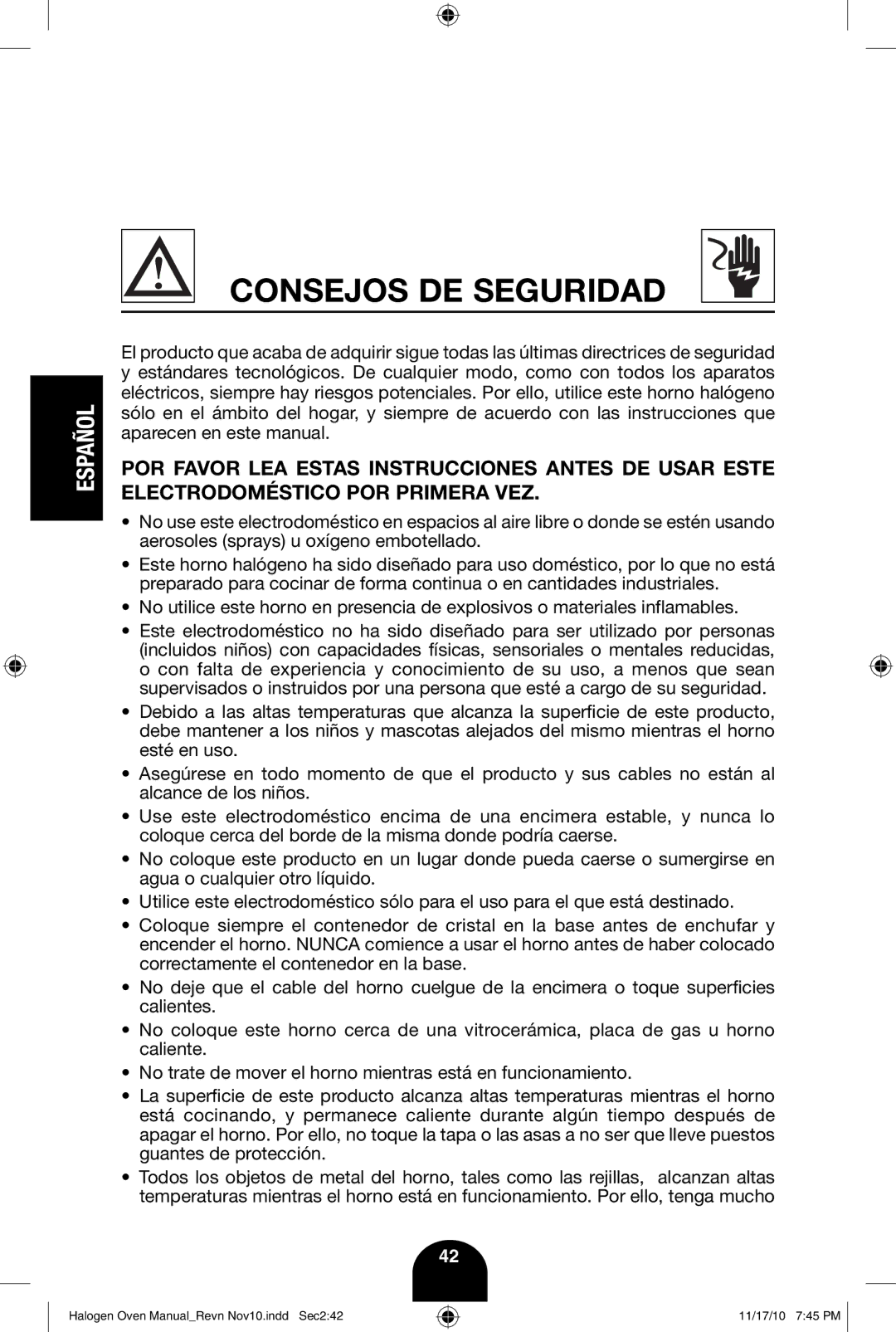 Fagor America 670040380 user manual Consejos DE Seguridad 