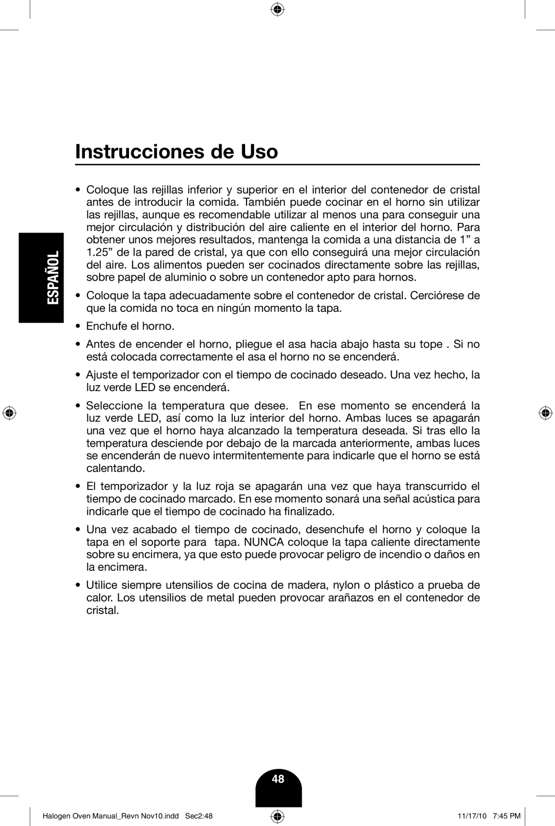 Fagor America 670040380 user manual Instrucciones de Uso 