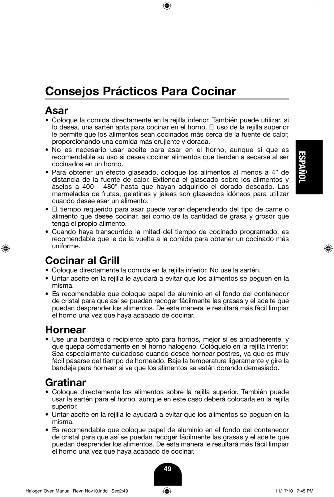 Fagor America 670040380 user manual Consejos Prácticos Para Cocinar, Asar 