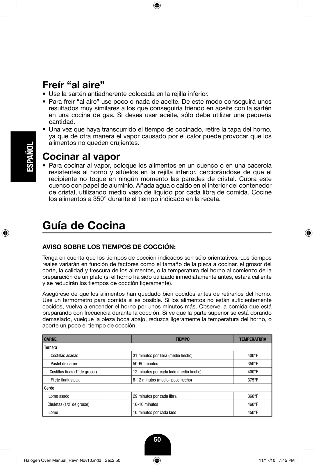 Fagor America 670040380 user manual Guía de Cocina, Freír al aire 