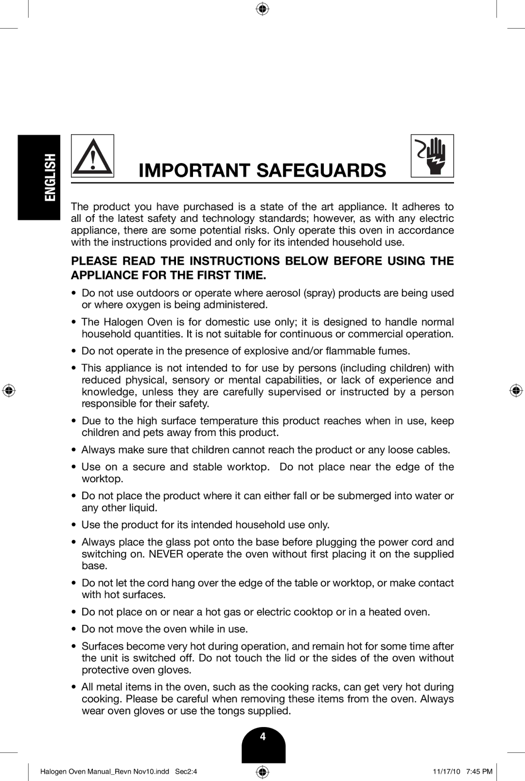 Fagor America 670040380 user manual Important Safeguards 