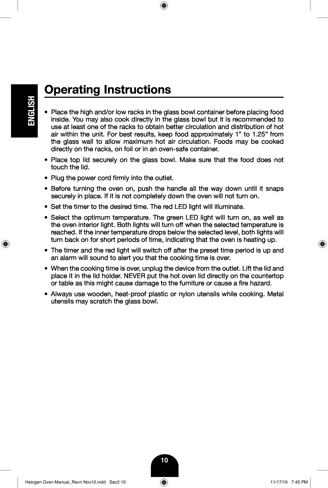 Fagor America 670040380 user manual Operating Instructions, English 