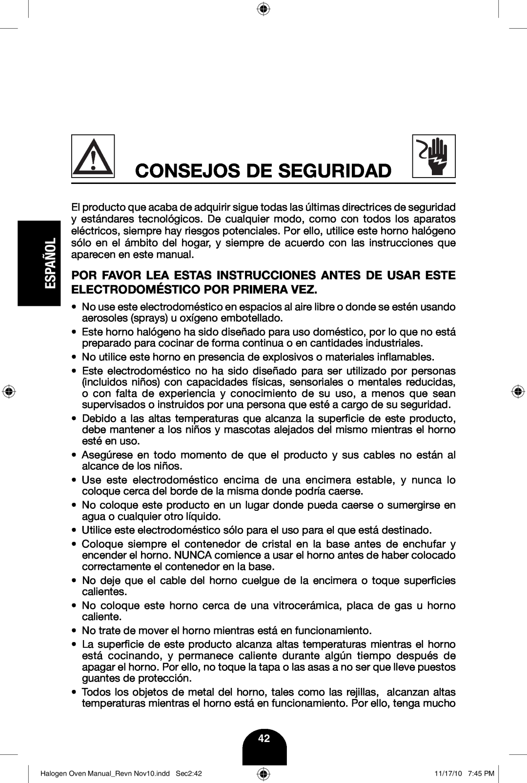 Fagor America 670040380 user manual Consejos De Seguridad, Español 
