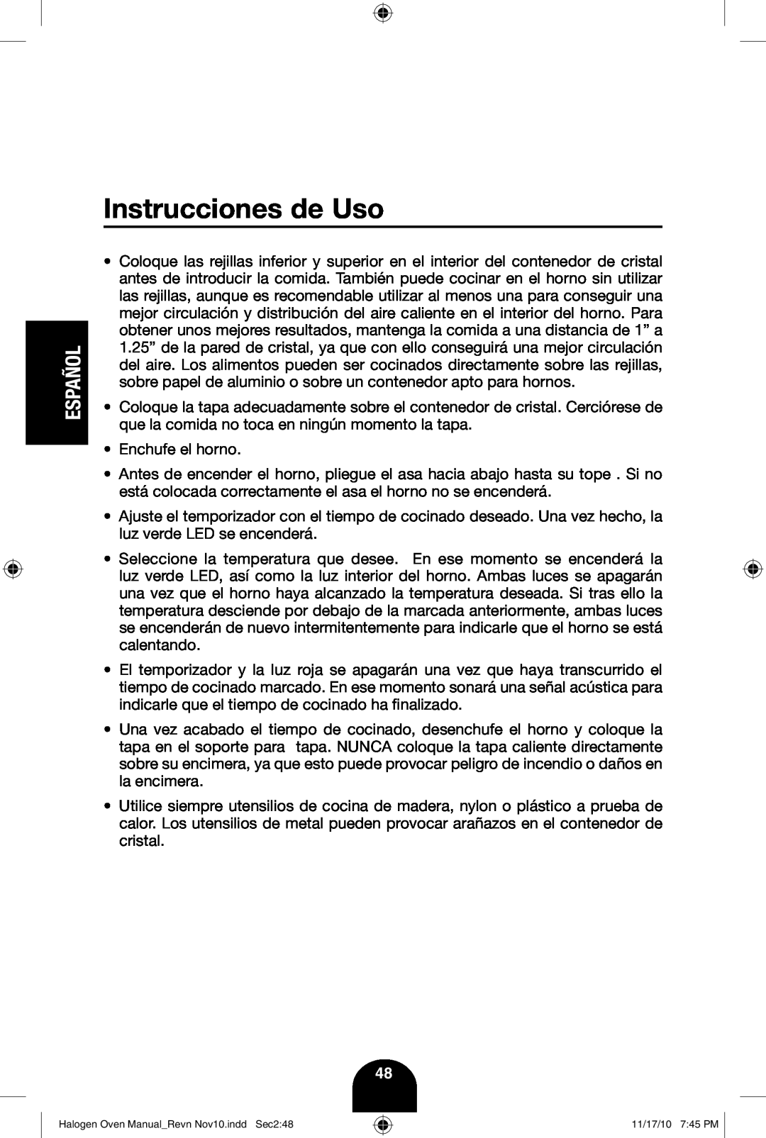 Fagor America 670040380 user manual Instrucciones de Uso, Español 