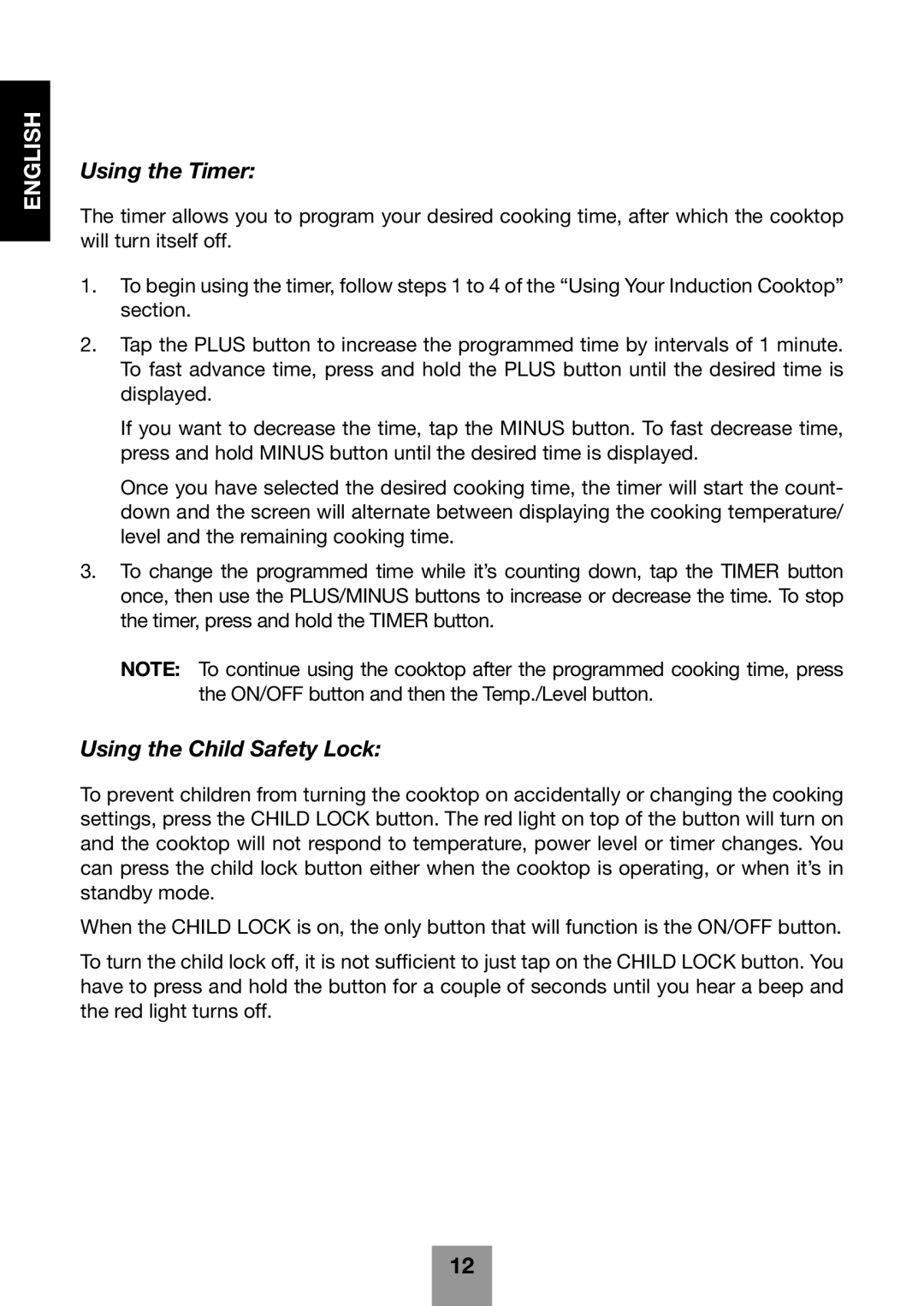 Fagor America 670041860 user manual Using the Timer, Using the Child Safety Lock 