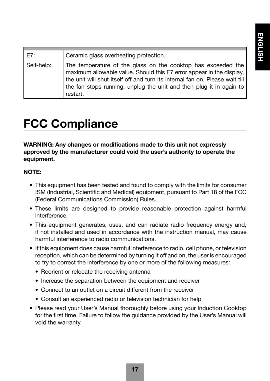 Fagor America 670041860 user manual FCC Compliance 