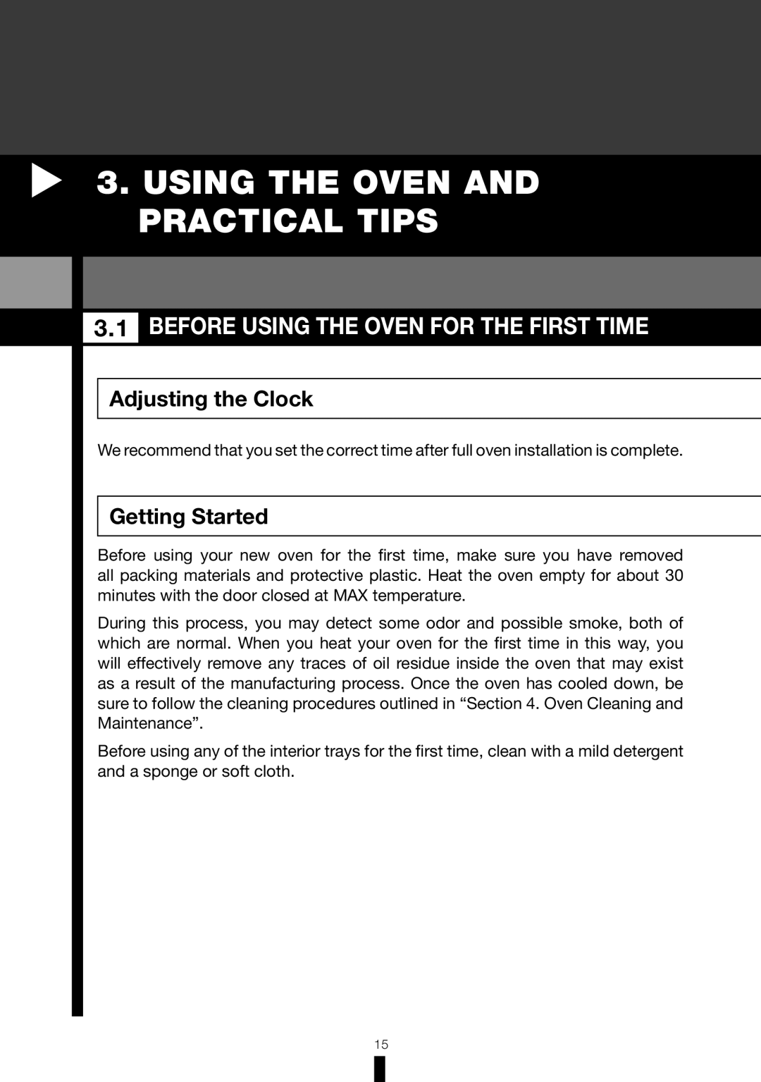 Fagor America 6HA-196BX Using the Oven and Practical Tips, Before Using the Oven for the First Time, Adjusting the Clock 