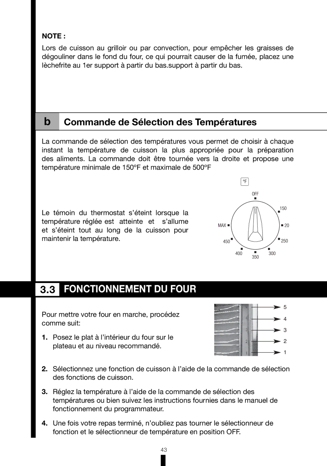 Fagor America 6HA-196BX manual Fonctionnement DU Four, Commande de Sélection des Températures 