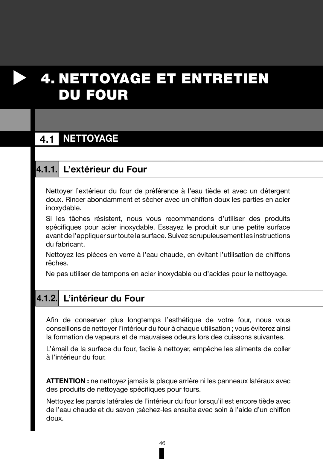 Fagor America 6HA-196BX manual Nettoyage ET Entretien DU Four, 1. L’extérieur du Four, 2. L’intérieur du Four 