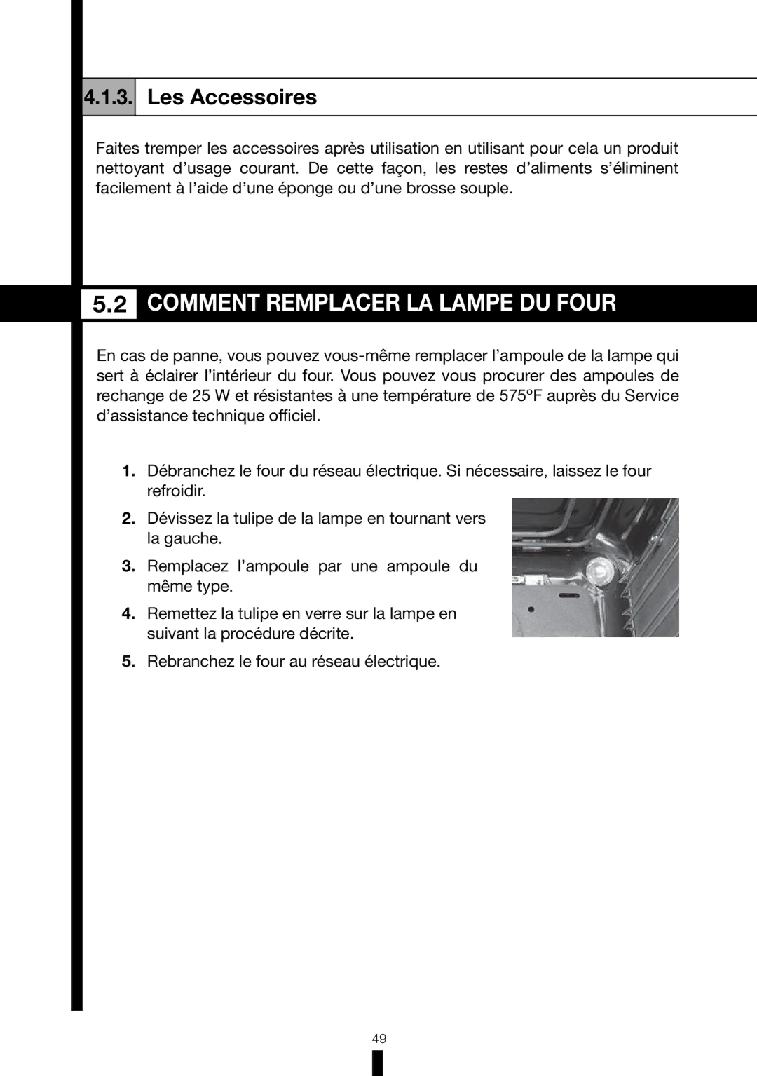 Fagor America 6HA-196BX manual Comment Remplacer LA Lampe DU Four, Les Accessoires 