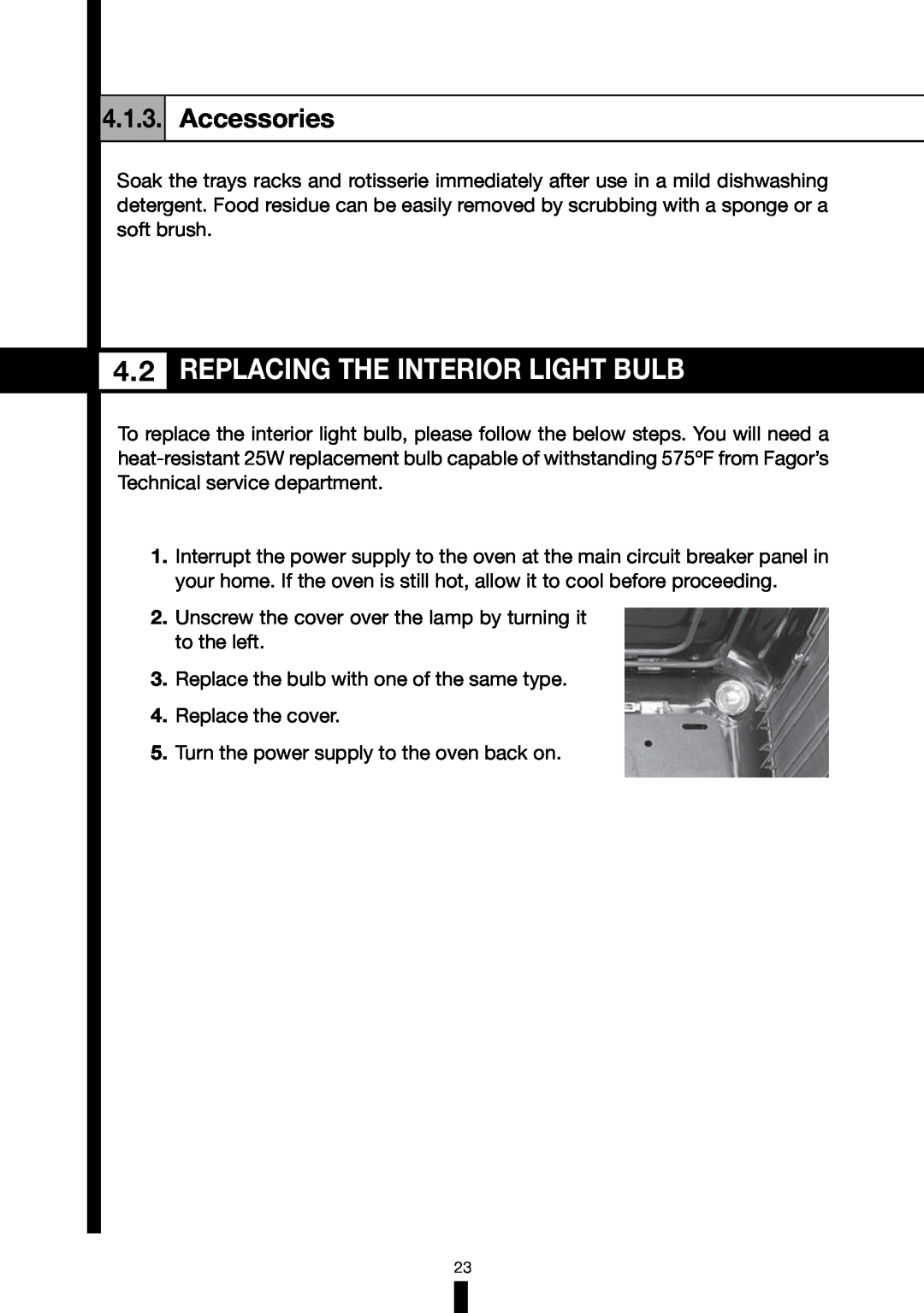 Fagor America 6HA-196BX manual Replacing The Interior Light Bulb, Accessories 