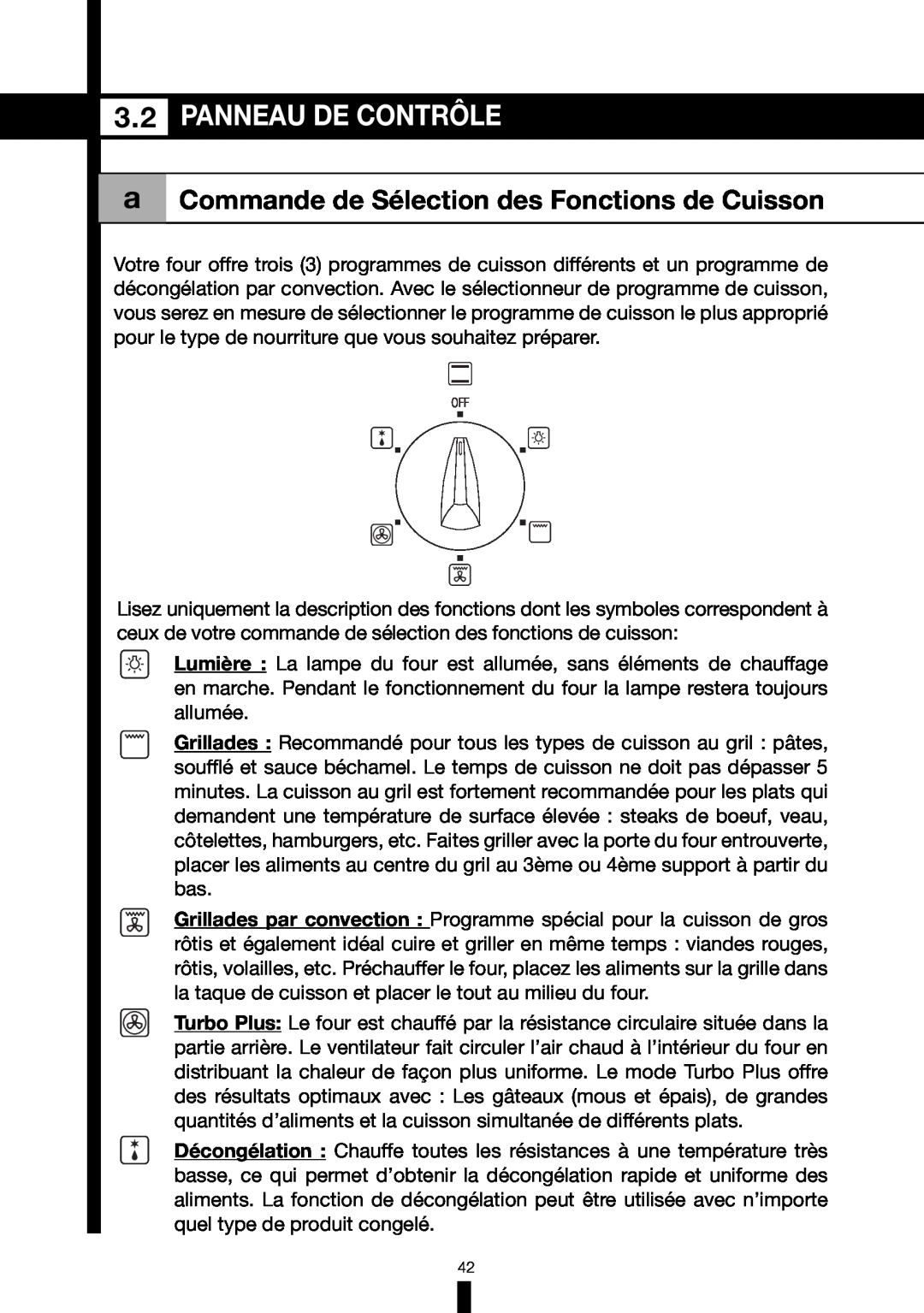 Fagor America 6HA-196BX manual Panneau De Contrôle, a Commande de Sélection des Fonctions de Cuisson 