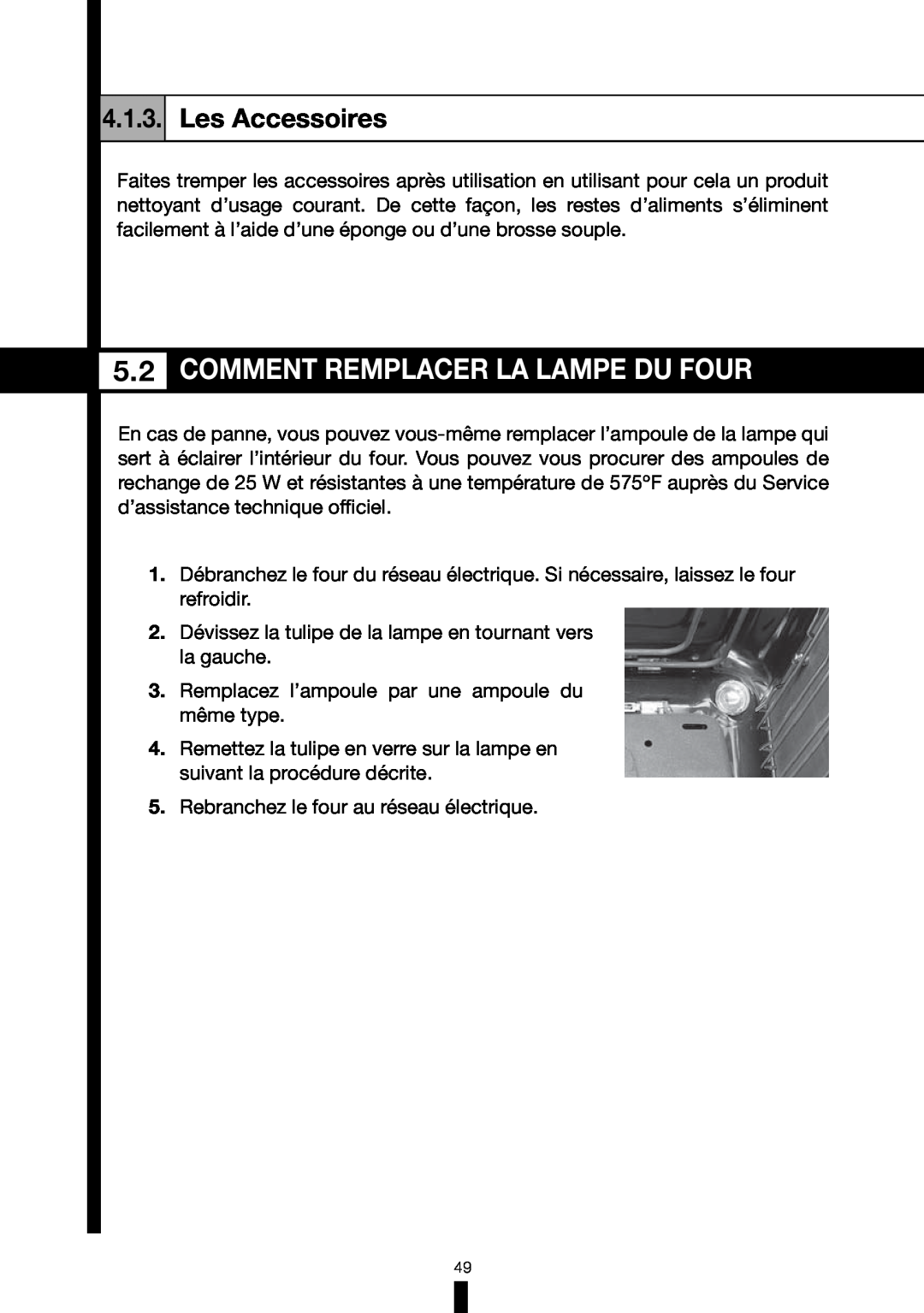 Fagor America 6HA-196BX manual Comment Remplacer La Lampe Du Four, Les Accessoires 