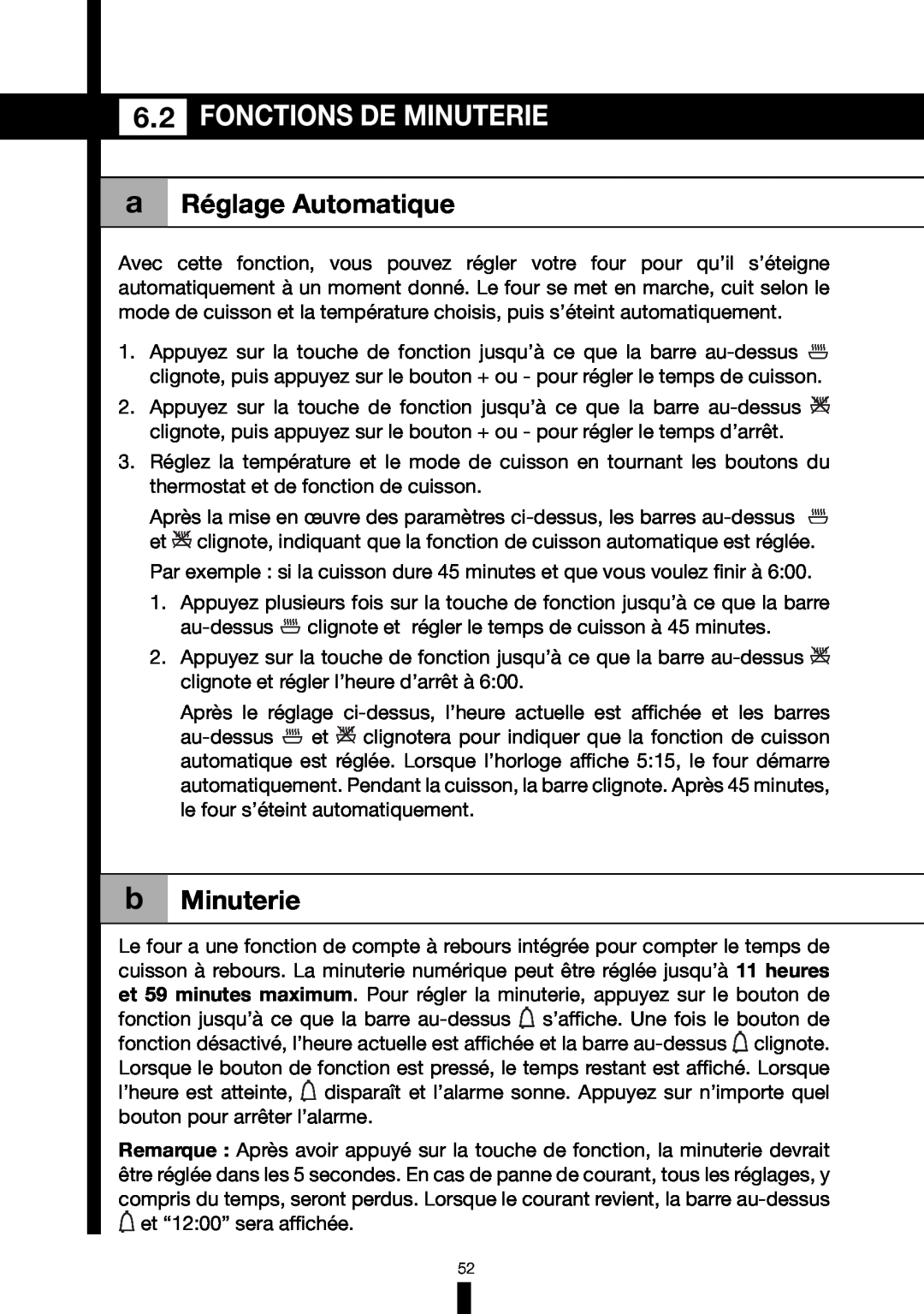 Fagor America 6HA-196BX manual Fonctions De Minuterie, a Réglage Automatique, b Minuterie 