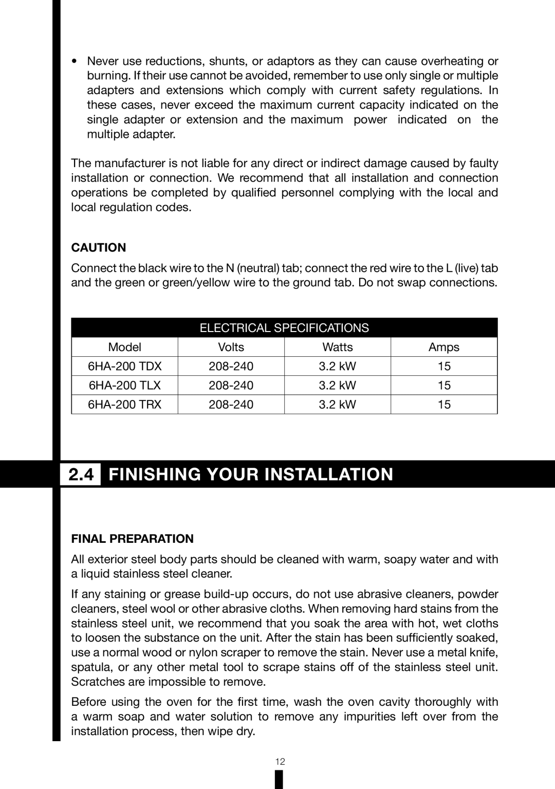 Fagor America 6HA-200 TLX, 6HA-200 TRX, 6HA-200 TDX manual Finishing Your Installation, Final Preparation 