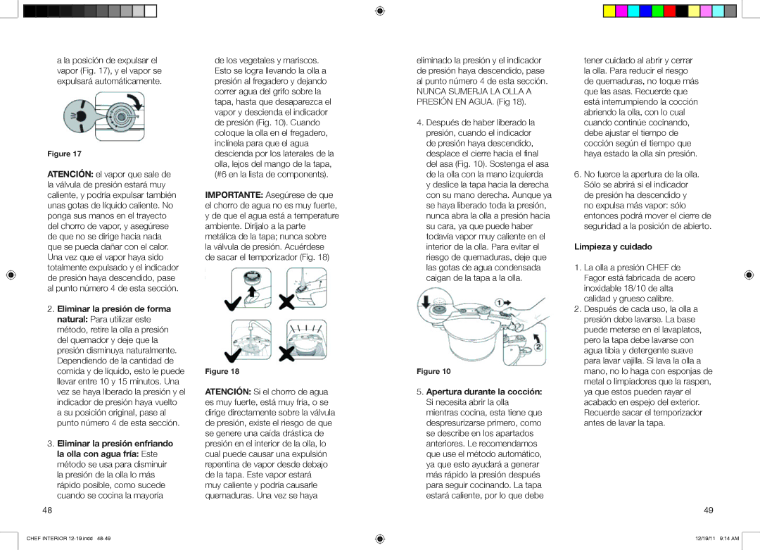 Fagor America 918010051, 918010052, 918010053 user manual Limpieza y cuidado 