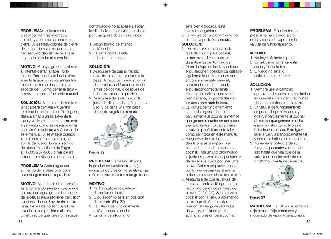 Fagor America 918010052, 918010051, 918010053 user manual Solución, Motivo 