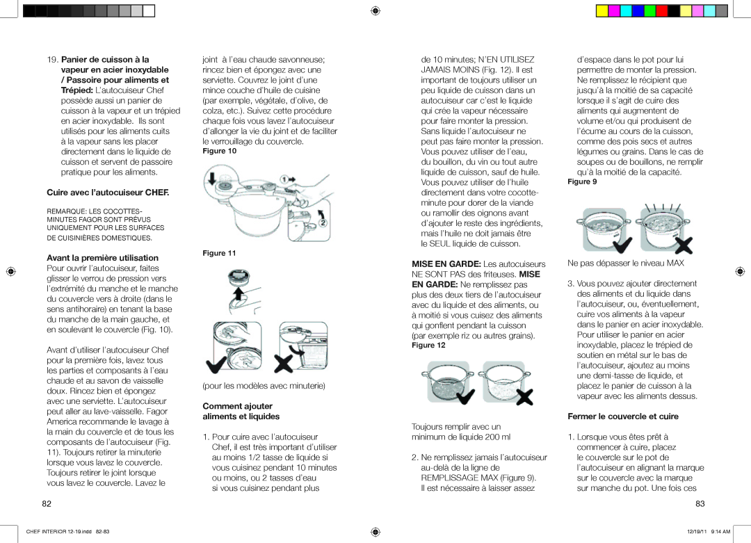 Fagor America 918010052 Cuire avec l’autocuiseur Chef, Comment ajouter aliments et liquides, Fermer le couvercle et cuire 