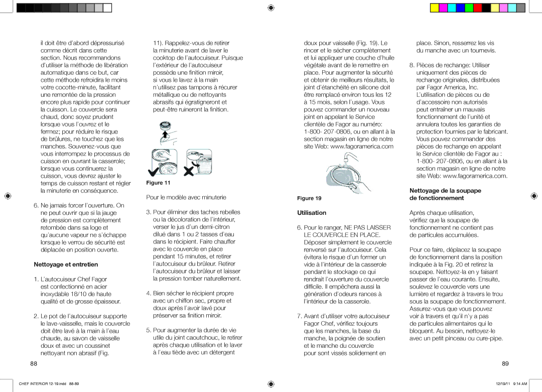 Fagor America 918010052, 918010051, 918010053 user manual Utilisation, Nettoyage de la soupape de fonctionnement 