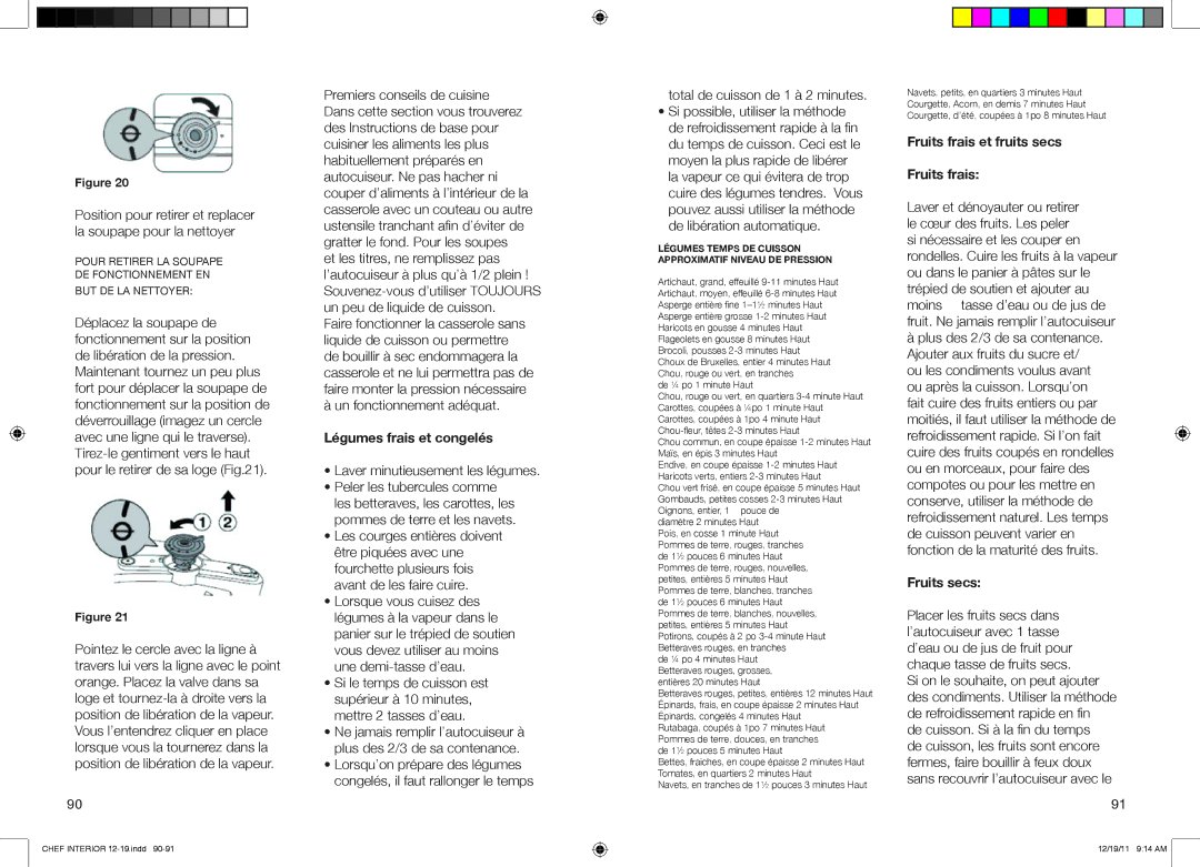 Fagor America 918010051, 918010052, 918010053 user manual Légumes frais et congelés, Fruits frais et fruits secs, Fruits secs 